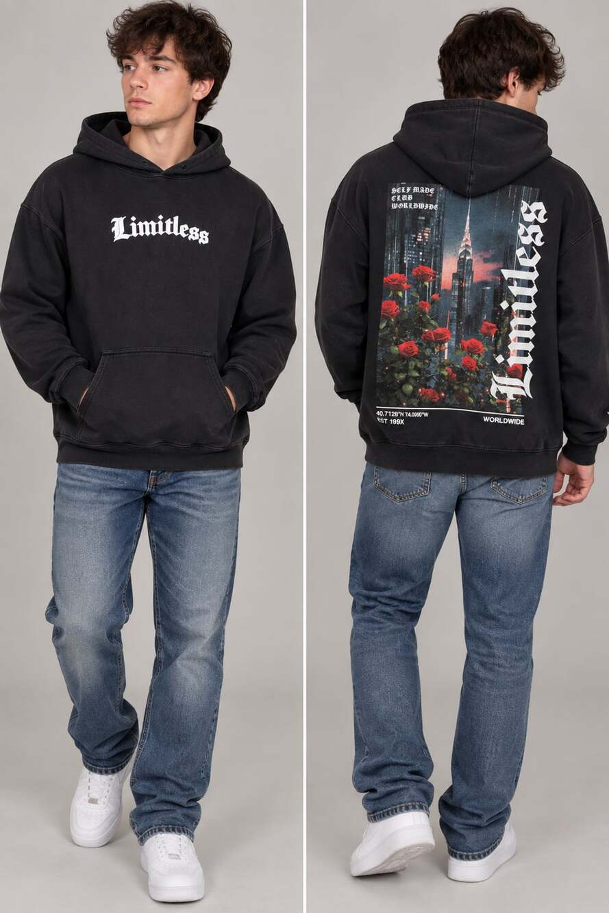 Limitless New York Graphic Hoodie Black Vintage Wash